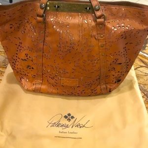 Chestnut Brown Patricia Nash Hand Tooled Italian Leather Shoulder Tote
